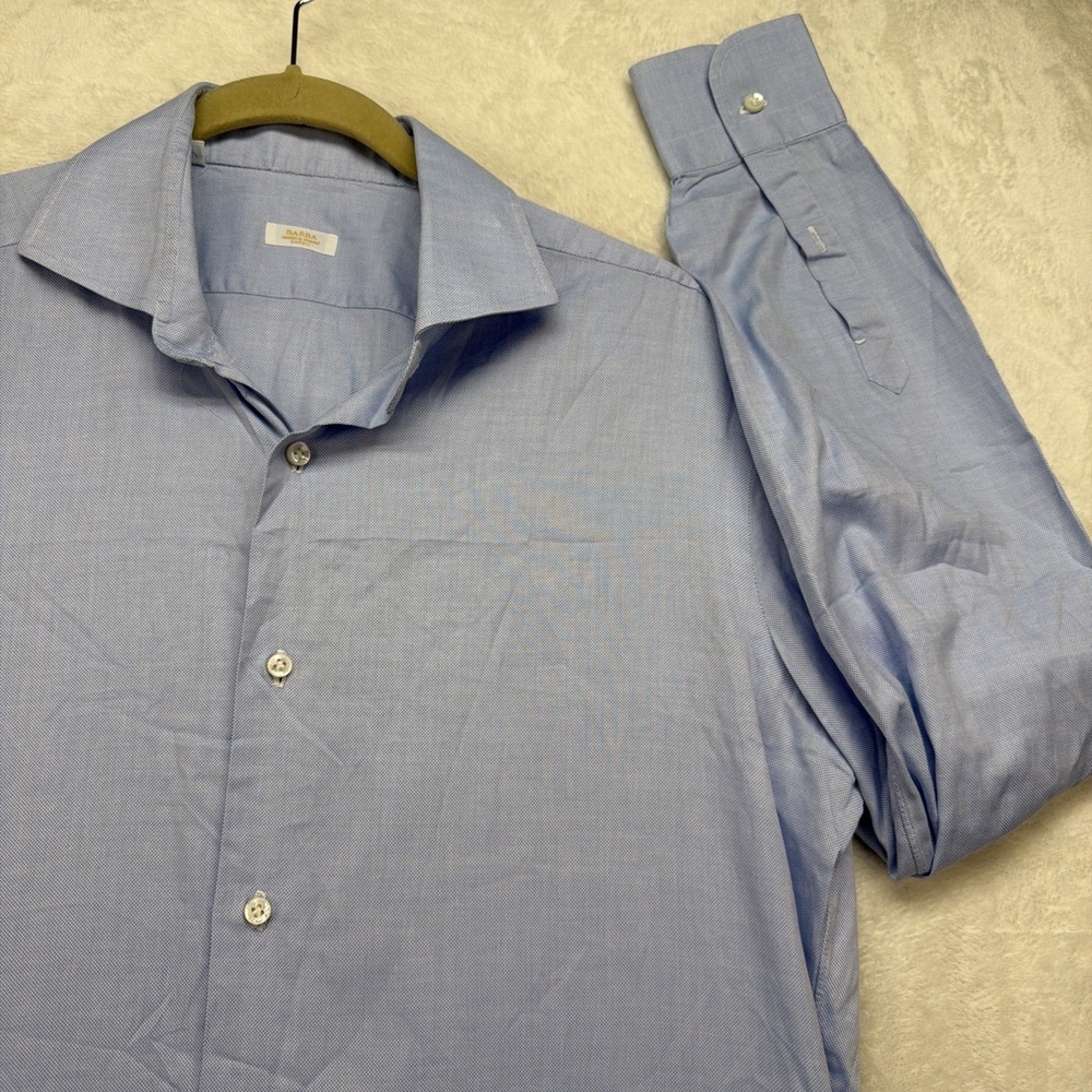 Barba Napoli Italian Luxury Dress Shirt Blue 16.5 42 Spread Collar Cotton